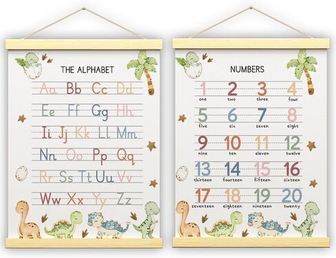 Abc Posters for Toddlers, Educational Posters for Toddlers 1-3, Toddler Learning Poster with Wooden Frames, Alphabet Poster Nursery Playroom Decor, Woodland Nursery Decor, 12x16 inch Set of 2 (B01) in Saudi Arabia
