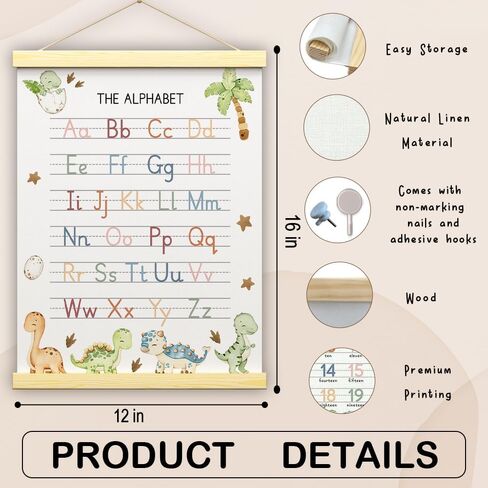 Abc Posters for Toddlers, Educational Posters for Toddlers 1-3, Toddler Learning Poster with Wooden Frames, Alphabet Poster Nursery Playroom Decor, Woodland Nursery Decor, 12x16 inch Set of 2 (B01) in Saudi Arabia