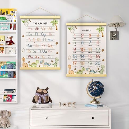 Abc Posters for Toddlers, Educational Posters for Toddlers 1-3, Toddler Learning Poster with Wooden Frames, Alphabet Poster Nursery Playroom Decor, Woodland Nursery Decor, 12x16 inch Set of 2 (B01) in Saudi Arabia