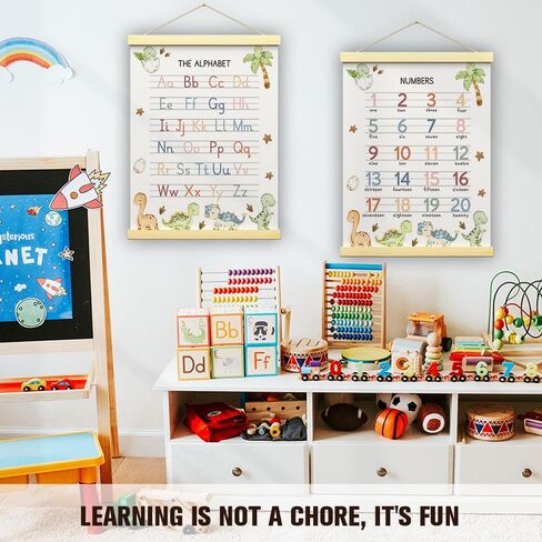 Abc Posters for Toddlers, Educational Posters for Toddlers 1-3, Toddler Learning Poster with Wooden Frames, Alphabet Poster Nursery Playroom Decor, Woodland Nursery Decor, 12x16 inch Set of 2 (B01) in Saudi Arabia