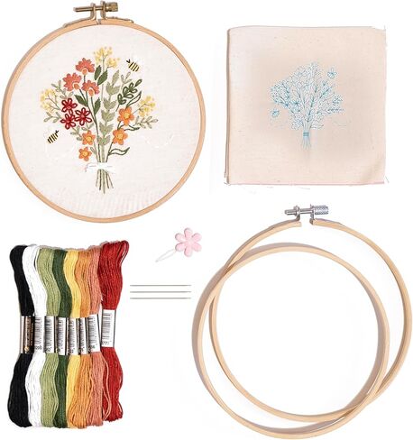 CRAFT CLUB Floral Minis Embroidery Kit Set of 3 Mini Designs DIY Arts and Crafts Cross Stitch Punch Needle Set with Bamboo Hoop and Full Thread Packs in Saudi Arabia