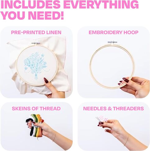 CRAFT CLUB Floral Minis Embroidery Kit Set of 3 Mini Designs DIY Arts and Crafts Cross Stitch Punch Needle Set with Bamboo Hoop and Full Thread Packs in Saudi Arabia