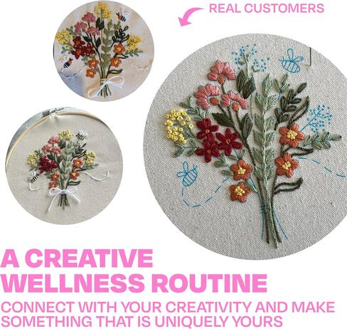 CRAFT CLUB Floral Minis Embroidery Kit Set of 3 Mini Designs DIY Arts and Crafts Cross Stitch Punch Needle Set with Bamboo Hoop and Full Thread Packs in Saudi Arabia