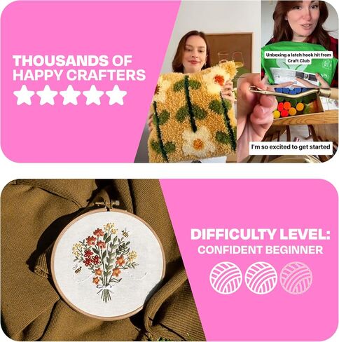 CRAFT CLUB Floral Minis Embroidery Kit Set of 3 Mini Designs DIY Arts and Crafts Cross Stitch Punch Needle Set with Bamboo Hoop and Full Thread Packs in Saudi Arabia