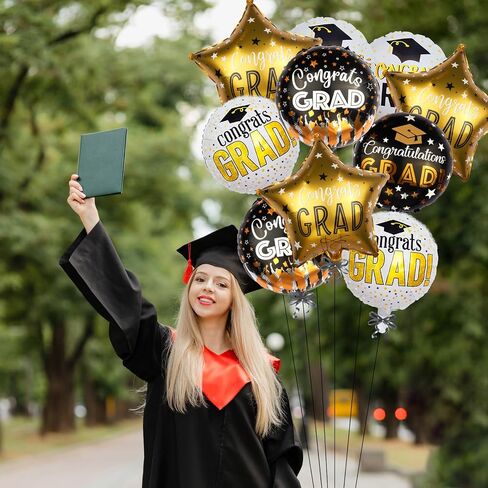 Graduation Balloons 9PCS - Class of 2025 Decorations, 18 Inch Foil Balloons for Congrats Grad, Kindergarten Graduation Party, Mylar Balloon Arch Kit with Automatic sealing in Saudi Arabia