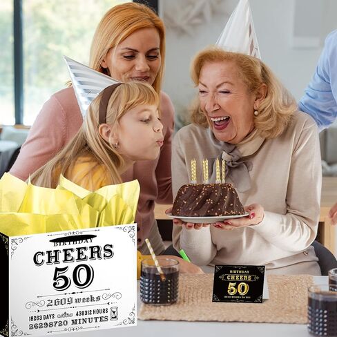 Wxiben Vintage 50th Birthday Gift Bag - Black and White 1975 Gift Bag, Large Wrap Bag with Handle Tissue Paper Greeting Card for 50 Year Old Women Men, 50th Birthday Party Decor in Kuwait