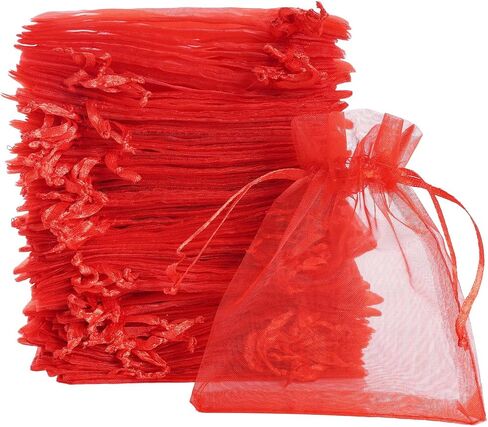 Bskifnn 50pcs Organza Bags Satin Drawstring Organza Pouch Wedding Christmas Mother's Day Valentine's Day Halloween Candy Bags Party Favor Gift Bag Jewelry Bags 4''x6''(10x15cm) (Red, 4x6 Inch) in Saudi Arabia