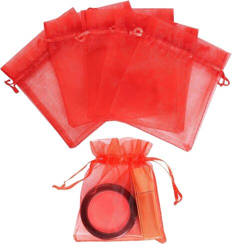 Bskifnn 50pcs Organza Bags Satin Drawstring Organza Pouch Wedding Christmas Mother's Day Valentine's Day Halloween Candy Bags Party Favor Gift Bag Jewelry Bags 4''x6''(10x15cm) (Red, 4x6 Inch) in Saudi Arabia