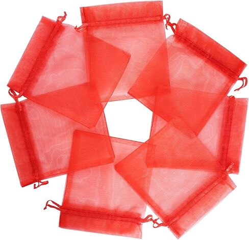 Bskifnn 50pcs Organza Bags Satin Drawstring Organza Pouch Wedding Christmas Mother's Day Valentine's Day Halloween Candy Bags Party Favor Gift Bag Jewelry Bags 4''x6''(10x15cm) (Red, 4x6 Inch) in Saudi Arabia
