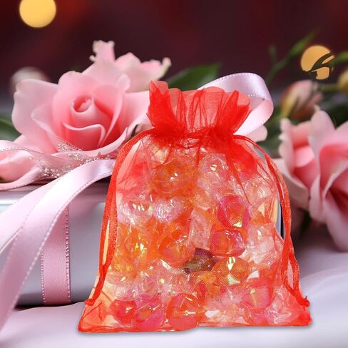 Bskifnn 50pcs Organza Bags Satin Drawstring Organza Pouch Wedding Christmas Mother's Day Valentine's Day Halloween Candy Bags Party Favor Gift Bag Jewelry Bags 4''x6''(10x15cm) (Red, 4x6 Inch) in Saudi Arabia