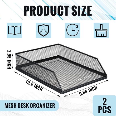 Hicarer 2 PCS شبكة قابلة للتكديس صواني أسود أحرف معدنية أسود صينية طبقة المكتب سلك واحد منظم مكتب سطح المكتب الأمامي حامل ورق التحميل للمكتب المكتبي ، 12.8 × 9.84 × 2.95 بوصة in Saudi Arabia