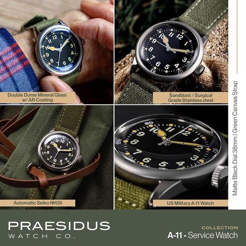 Praesidus A-11 Service Watch Men's 42 mm Military Automatic Watch in White Dial and Canvas Strap in Saudi Arabia