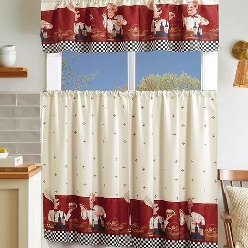 MarCielo 3 Piece Printed Floral Kitchen/Cafe Curtain with Swag and Tier Window Curtain Set, White, Sunflower in Saudi Arabia