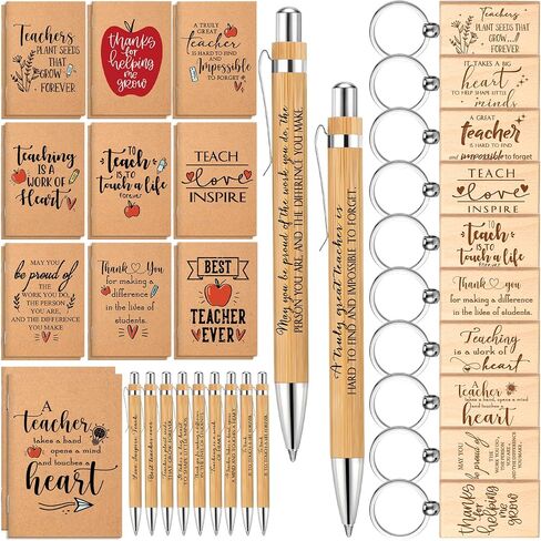 Seajan 120 Pcs Teacher Appreciation Gift Include Teacher Motivational Notebook Journal Retractable Bamboo Ballpoint Pen Wooden Keychain Thank You Gift Bulk for Teachers' Day Student School Supplies in Saudi Arabia