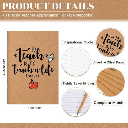 Seajan 120 Pcs Teacher Appreciation Gift Include Teacher Motivational Notebook Journal Retractable Bamboo Ballpoint Pen Wooden Keychain Thank You Gift Bulk for Teachers' Day Student School Supplies in Saudi Arabia