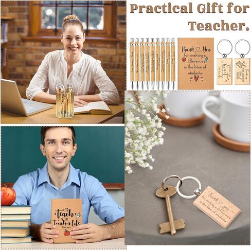 Seajan 120 Pcs Teacher Appreciation Gift Include Teacher Motivational Notebook Journal Retractable Bamboo Ballpoint Pen Wooden Keychain Thank You Gift Bulk for Teachers' Day Student School Supplies in Saudi Arabia