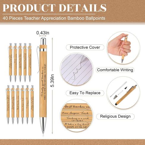 Seajan 120 Pcs Teacher Appreciation Gift Include Teacher Motivational Notebook Journal Retractable Bamboo Ballpoint Pen Wooden Keychain Thank You Gift Bulk for Teachers' Day Student School Supplies in Saudi Arabia