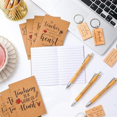 Seajan 120 Pcs Teacher Appreciation Gift Include Teacher Motivational Notebook Journal Retractable Bamboo Ballpoint Pen Wooden Keychain Thank You Gift Bulk for Teachers' Day Student School Supplies in Saudi Arabia