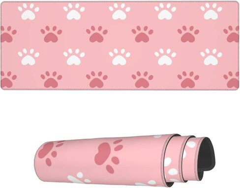 Famame Laptop Mouse Pad Cute Pink Cat Paws Print Desk Mat with Stitched Edges 31.5X 11.8 inch Non-Slip Large Keyboard Rubber Writing Table Mat for Office Home in Kuwait