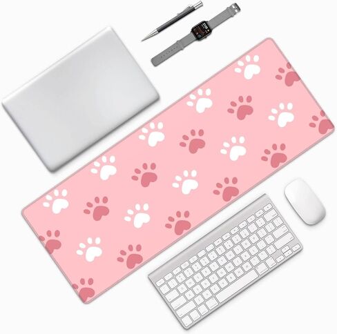 Famame Laptop Mouse Pad Cute Pink Cat Paws Print Desk Mat with Stitched Edges 31.5X 11.8 inch Non-Slip Large Keyboard Rubber Writing Table Mat for Office Home in Kuwait
