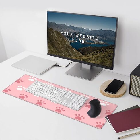 Famame Laptop Mouse Pad Cute Pink Cat Paws Print Desk Mat with Stitched Edges 31.5X 11.8 inch Non-Slip Large Keyboard Rubber Writing Table Mat for Office Home in Kuwait