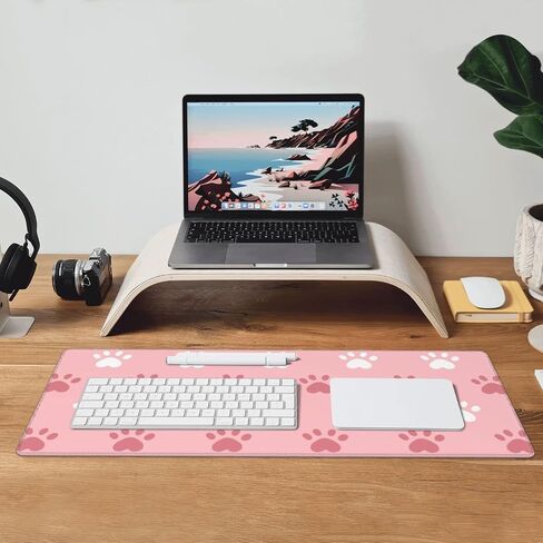 Famame Laptop Mouse Pad Cute Pink Cat Paws Print Desk Mat with Stitched Edges 31.5X 11.8 inch Non-Slip Large Keyboard Rubber Writing Table Mat for Office Home in Kuwait