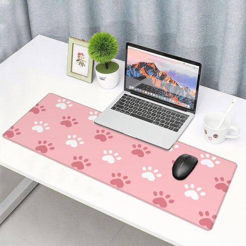 Famame Laptop Mouse Pad Cute Pink Cat Paws Print Desk Mat with Stitched Edges 31.5X 11.8 inch Non-Slip Large Keyboard Rubber Writing Table Mat for Office Home in Kuwait