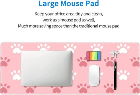 Famame Laptop Mouse Pad Cute Pink Cat Paws Print Desk Mat with Stitched Edges 31.5X 11.8 inch Non-Slip Large Keyboard Rubber Writing Table Mat for Office Home in Kuwait