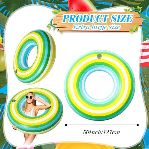 ShinyRelief 50 Inch Giant Inflatable Blue Stripe Tube Floats Donut Pool Float Adult Size Pool Floaties Toys for Swimming Party Decorations in Kuwait