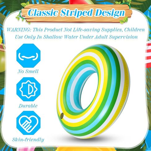ShinyRelief 50 Inch Giant Inflatable Blue Stripe Tube Floats Donut Pool Float Adult Size Pool Floaties Toys for Swimming Party Decorations in Kuwait