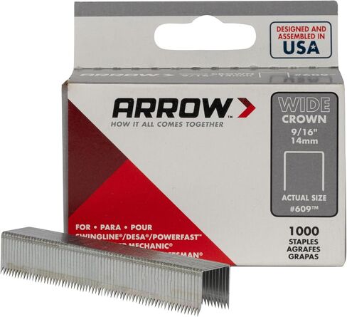 دبابيس تاج واسعة 60830 من Arrow للمسدسات الأساسية والكباسات، تستخدم للتنجيد والحرف اليدوية والإصلاحات العامة، طول الساق 1/2 بوصة، عرض التاج 1/2 بوصة، 1000 حزمة in Kuwait