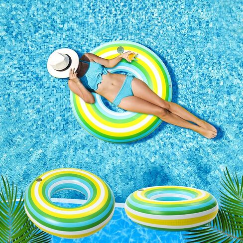 ShinyRelief 50 Inch Giant Inflatable Blue Stripe Tube Floats Donut Pool Float Adult Size Pool Floaties Toys for Swimming Party Decorations in Kuwait