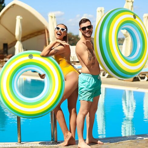 ShinyRelief 50 Inch Giant Inflatable Blue Stripe Tube Floats Donut Pool Float Adult Size Pool Floaties Toys for Swimming Party Decorations in Kuwait