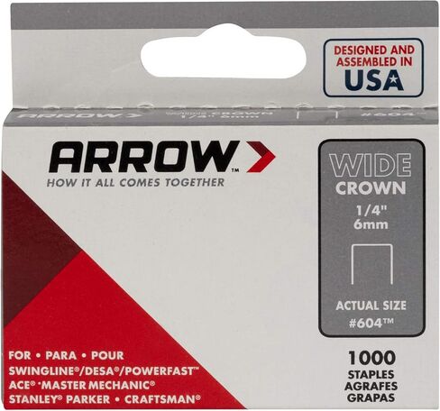 دبابيس تاج واسعة 60830 من Arrow للمسدسات الأساسية والكباسات، تستخدم للتنجيد والحرف اليدوية والإصلاحات العامة، طول الساق 1/2 بوصة، عرض التاج 1/2 بوصة، 1000 حزمة in Kuwait