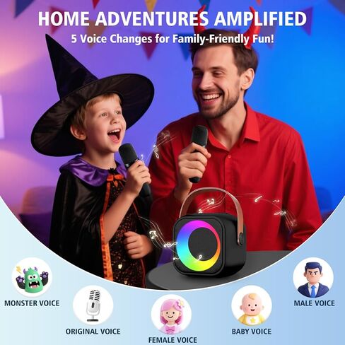 آلة كاريوكي صغيرة للأطفال والكبار، مكبر صوت بلوتوث محمول مع 2 ميكروفونات لاسلكية، مجموعة ميكروفون ومكبر صوت مع ضوء ديسكو للمنزل والحفلات المنزلية وهدية عيد الميلاد للفتيات والأولاد in Kuwait