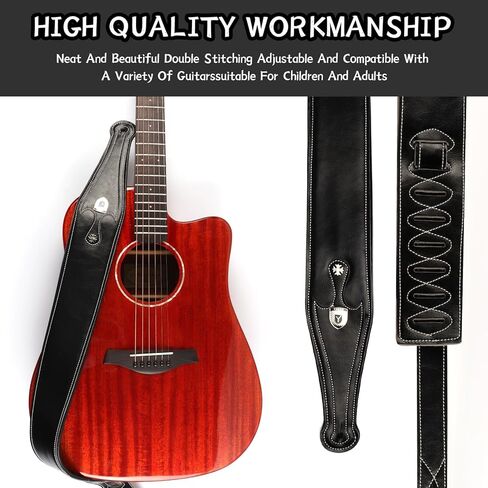 حزام جيتار جلدي، مضاد للانزلاق، كلاسيكي، حزام جلدي ناعم قابل للتعديل للجيتار الصوتي والكهربائي والباس in Kuwait