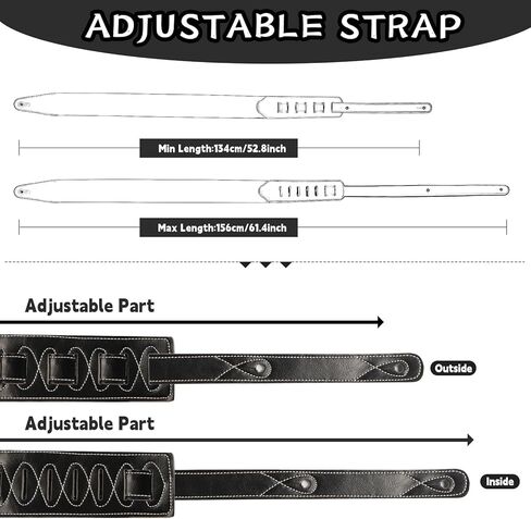 حزام جيتار جلدي، مضاد للانزلاق، كلاسيكي، حزام جلدي ناعم قابل للتعديل للجيتار الصوتي والكهربائي والباس in Kuwait