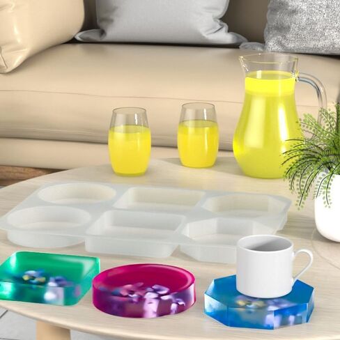 Resin Molds Set - 6-Cavity Deep Silicone Molds for Epoxy Resin, Round Square Hexagonal Coaster Shapes for Casting, DIY Crafts, Home Decoration in Saudi Arabia