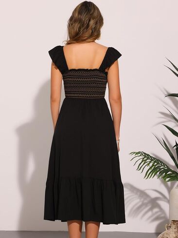 Allegra K Boho Midi Dress for Women's Square Neck Ruffle Tiered Flowy Smocked Sundress in Kuwait