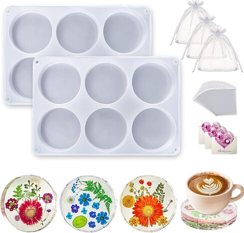 Resin Molds Set - 6-Cavity Deep Silicone Molds for Epoxy Resin, Round Square Hexagonal Coaster Shapes for Casting, DIY Crafts, Home Decoration in Saudi Arabia