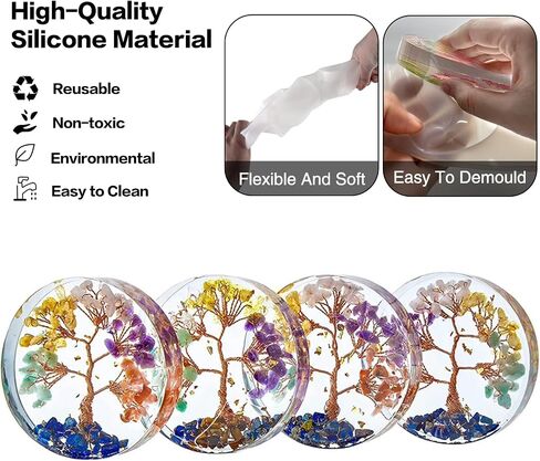 Resin Molds Set - 6-Cavity Deep Silicone Molds for Epoxy Resin, Round Square Hexagonal Coaster Shapes for Casting, DIY Crafts, Home Decoration in Saudi Arabia