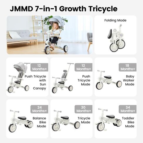 JMMD 7-in-1 Toddler Tricycle for Ages 1-5, Foldable & Portable Toddler Bike in Saudi Arabia