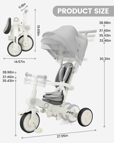 JMMD 7-in-1 Toddler Tricycle for Ages 1-5, Foldable & Portable Toddler Bike in Saudi Arabia