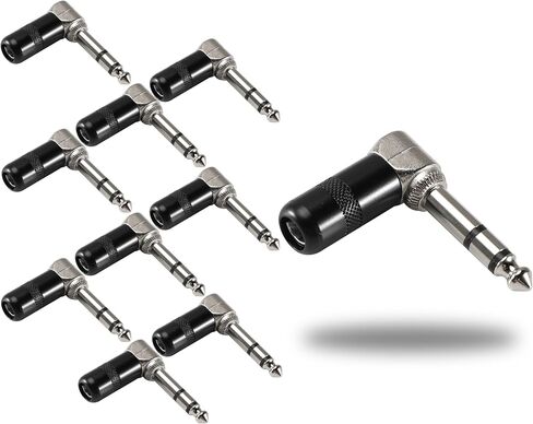 ALL4PRO Short Barrel Right Angle 1/4 Inch 6.35mm Black Nickel Mono Stereo Male Audio Plug Connector Low Profile for Speaker Microphone Guitar Patch Cable - 10 Pack (X065R) in Saudi Arabia