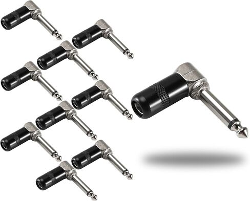 ALL4PRO Short Barrel Right Angle 1/4 Inch 6.35mm Black Nickel Mono Stereo Male Audio Plug Connector Low Profile for Speaker Microphone Guitar Patch Cable - 10 Pack (X065R) in Saudi Arabia