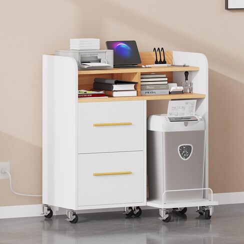 DWVO Printer Stand with Storage, File Cabinet with Charging Station, Printer Table Cabinet for Home Office, Printer Stand Cart, Fits A4, Letter, Legal Size Files, Office Furniture, Black in Saudi Arabia