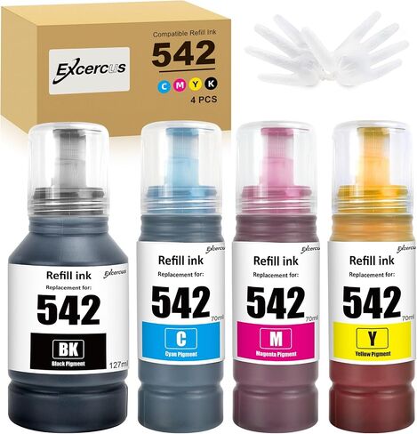 542 زجاجة إعادة ملء الحبر لـ Epson T542 Ink متوافق مع Epson 16600 ET-5800 ET-5850 ET-5880 ET-16650 ST-C8000 St-C8090 (1Black ، 1cyan ، 1Magenta ، 1-ell) in Kuwait