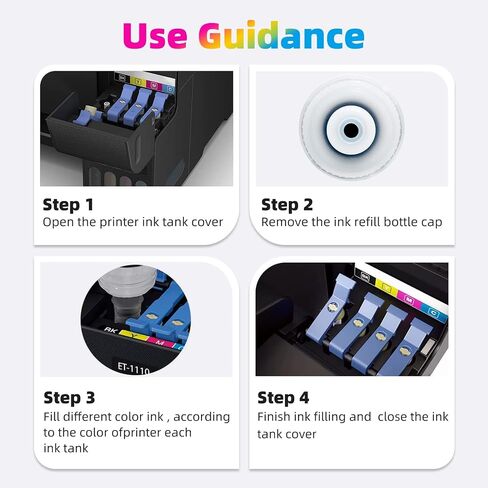 542 زجاجة إعادة ملء الحبر لـ Epson T542 Ink متوافق مع Epson 16600 ET-5800 ET-5850 ET-5880 ET-16650 ST-C8000 St-C8090 (1Black ، 1cyan ، 1Magenta ، 1-ell) in Kuwait