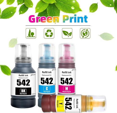 542 زجاجة إعادة ملء الحبر لـ Epson T542 Ink متوافق مع Epson 16600 ET-5800 ET-5850 ET-5880 ET-16650 ST-C8000 St-C8090 (1Black ، 1cyan ، 1Magenta ، 1-ell) in Kuwait