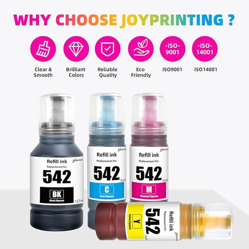 542 زجاجة إعادة ملء الحبر لـ Epson T542 Ink متوافق مع Epson 16600 ET-5800 ET-5850 ET-5880 ET-16650 ST-C8000 St-C8090 (1Black ، 1cyan ، 1Magenta ، 1-ell) in Kuwait